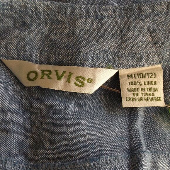 ORVIS Top, M, Chambray Linen, Button front/No collar, 3/4 sleeves, 2 pockets - Picture 10 of 12